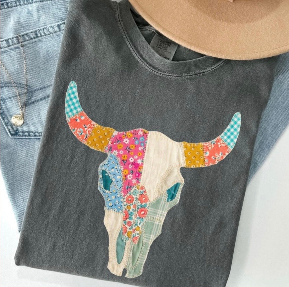 Patchwork Cow Skull