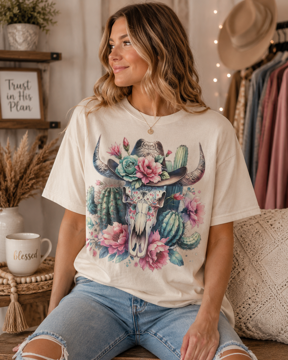 Cactus & Cow Skull