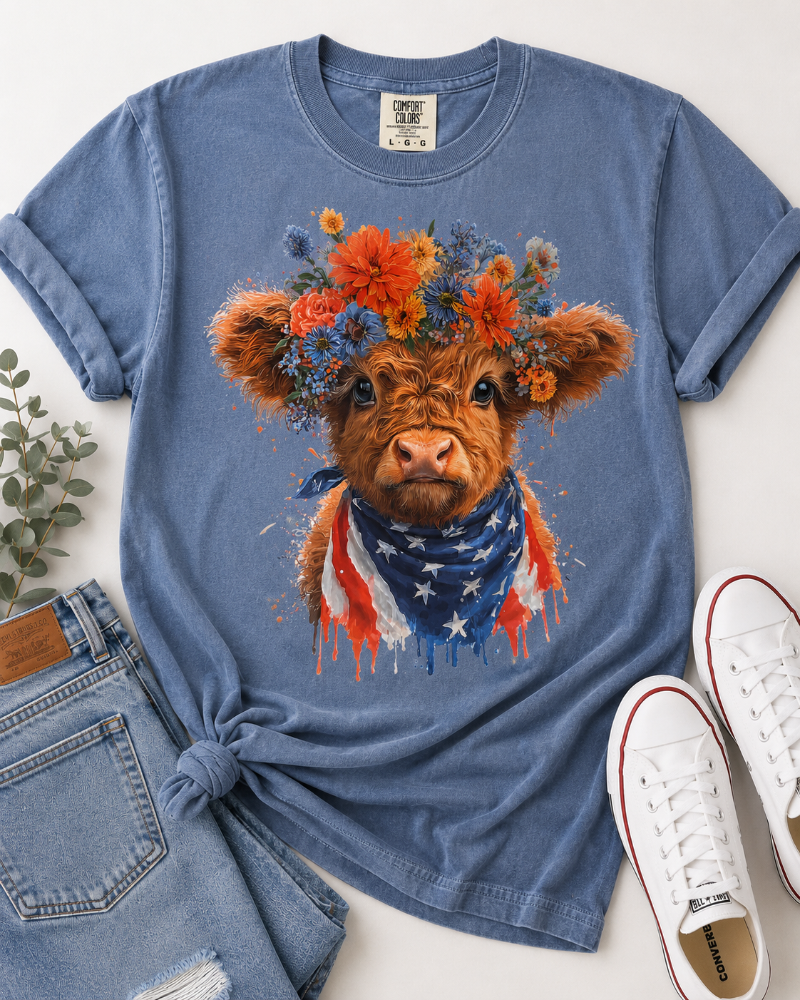 Patriotic Floral Cow