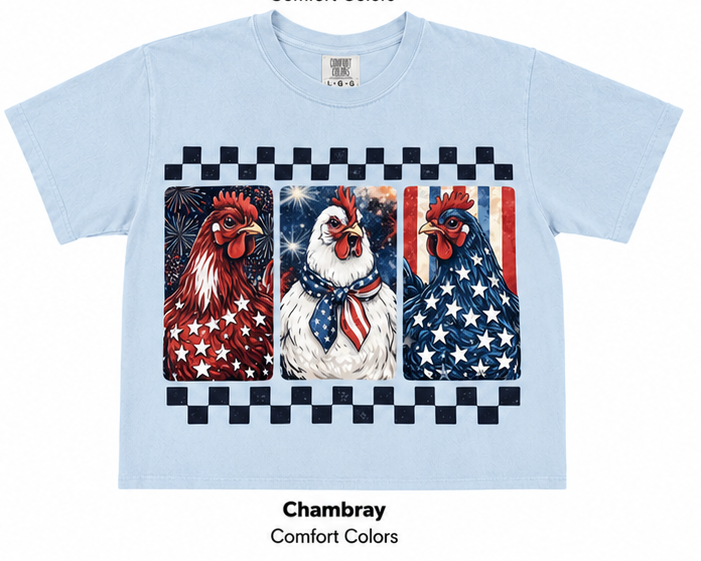 Patriotic Chickens Checkered Border