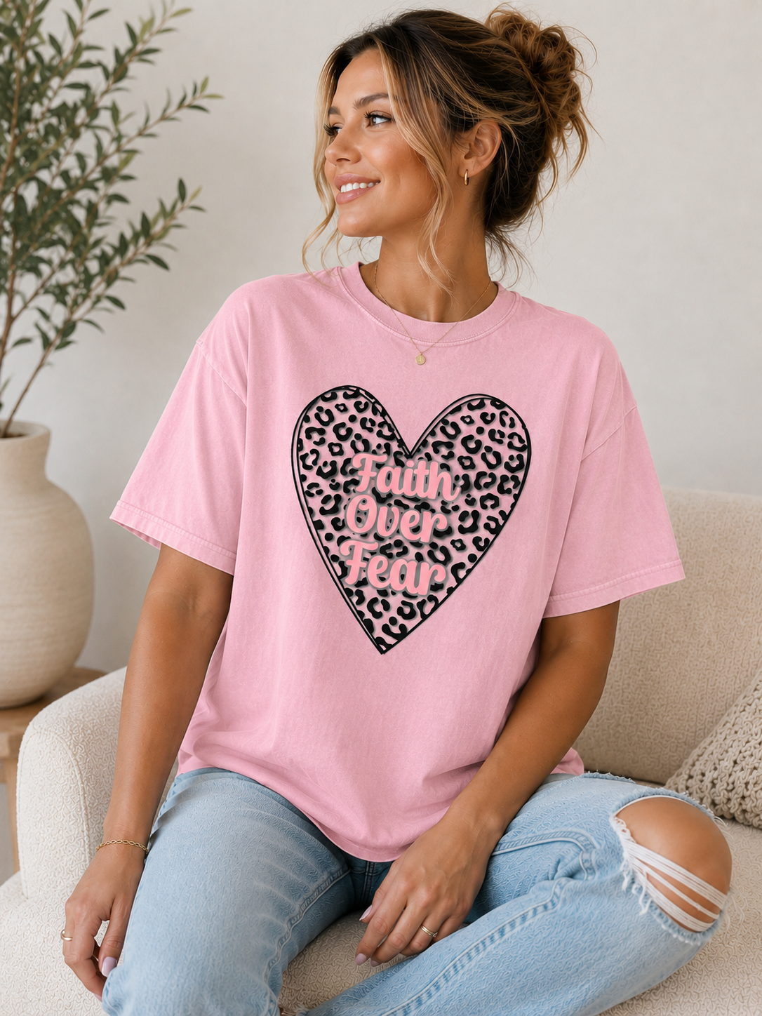 Faith Over Fear Leopard Print Heart