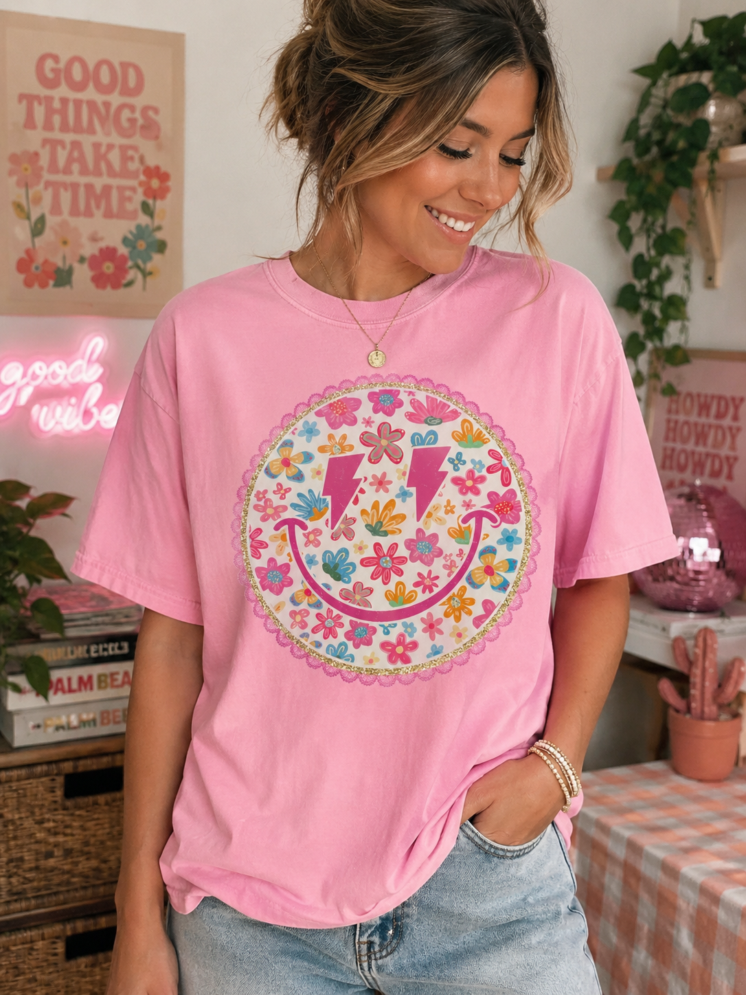 floral & lace lightning smiley