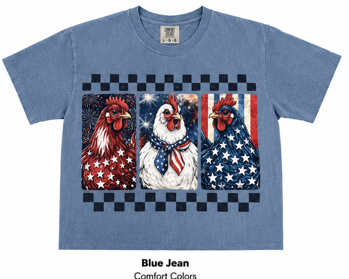 Patriotic Chickens Checkered Border