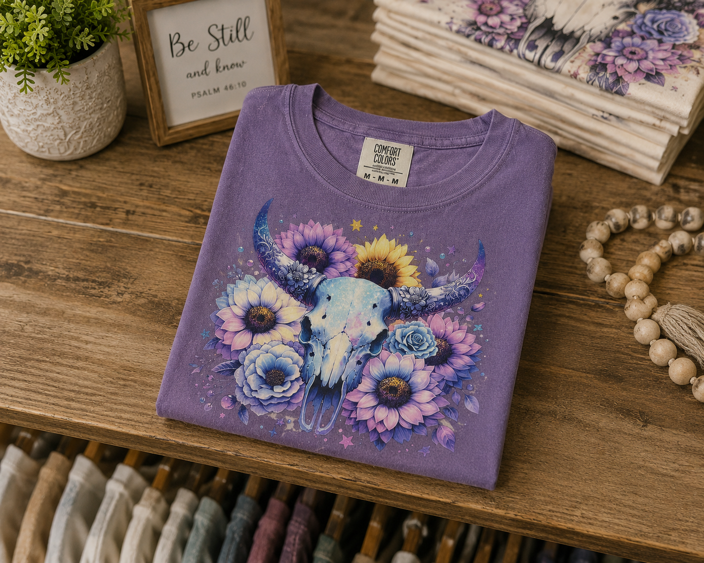 Purple Floral Cow Skull