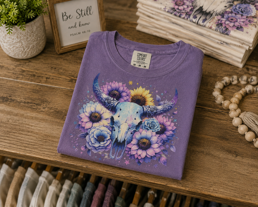 Purple Floral Cow Skull