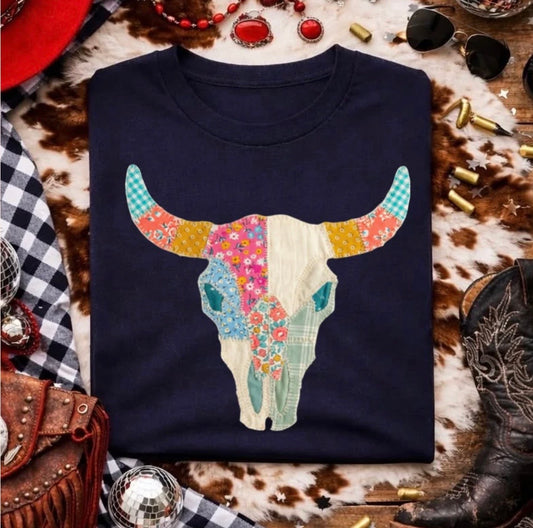 Patchwork Cow Skull