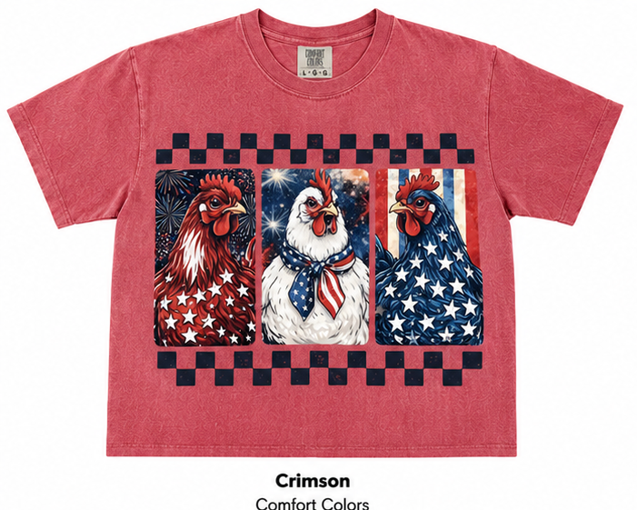 Patriotic Chickens Checkered Border