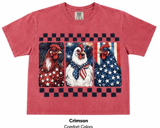 Patriotic Chickens Checkered Border