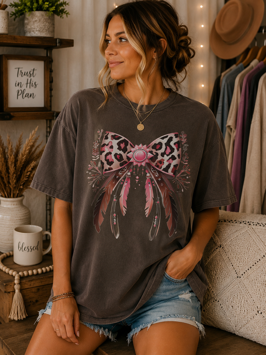 Feathered Leopard Print Bow