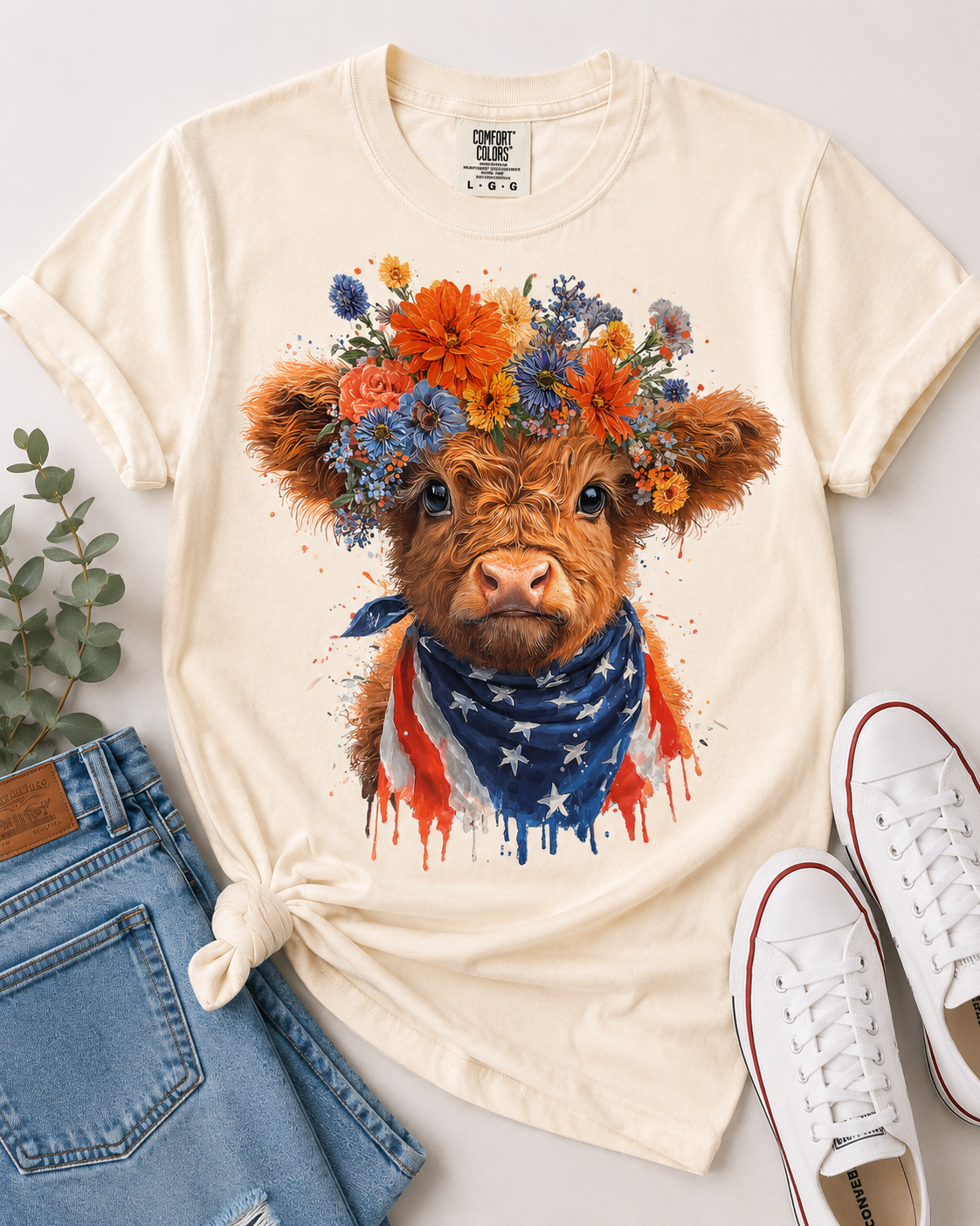 Patriotic Floral Cow