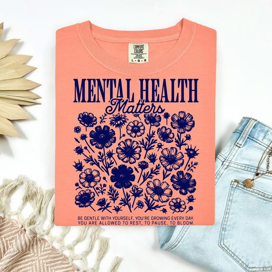 Floral Mental Health Matters - Navy Ink