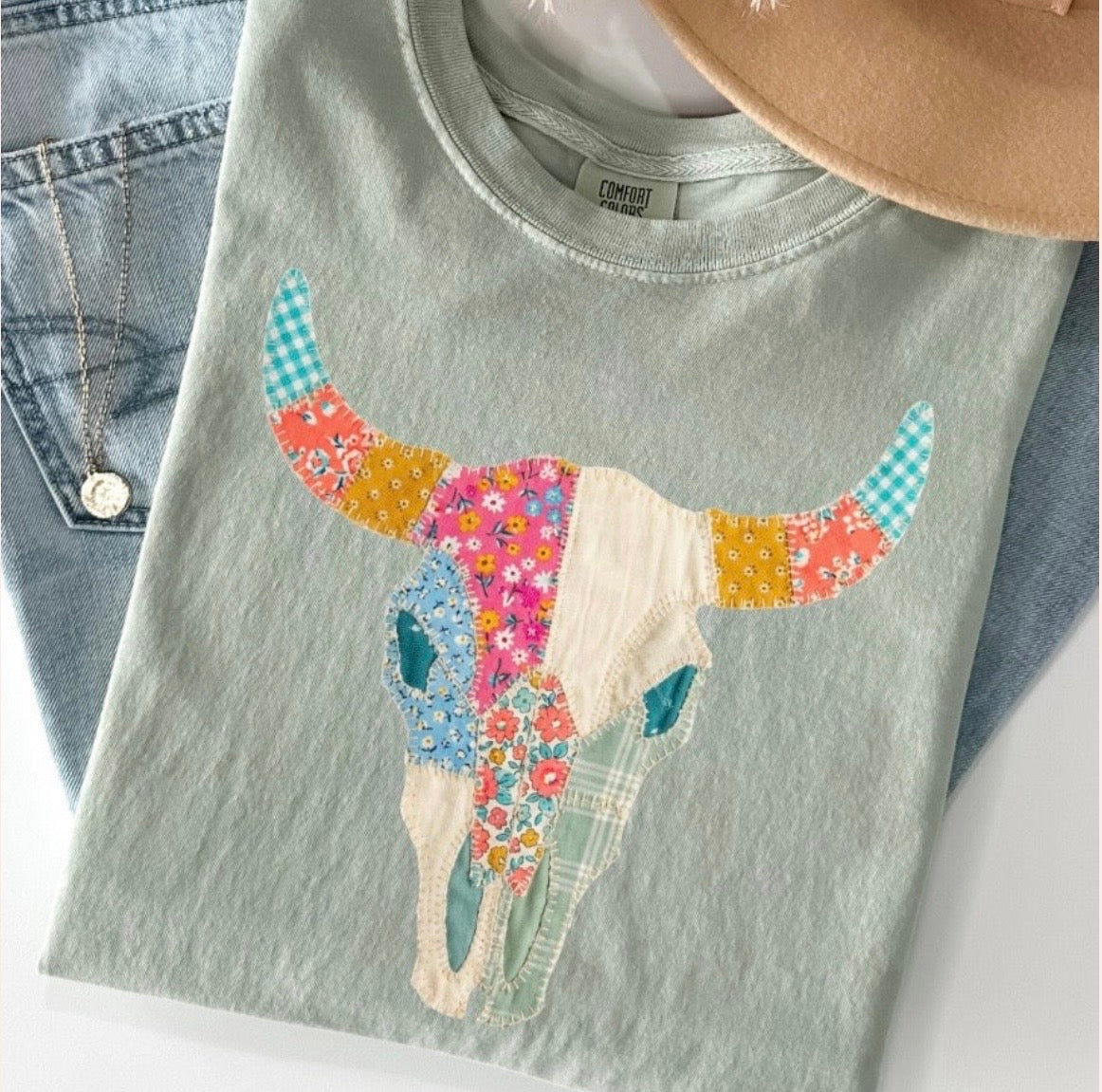 Patchwork Cow Skull
