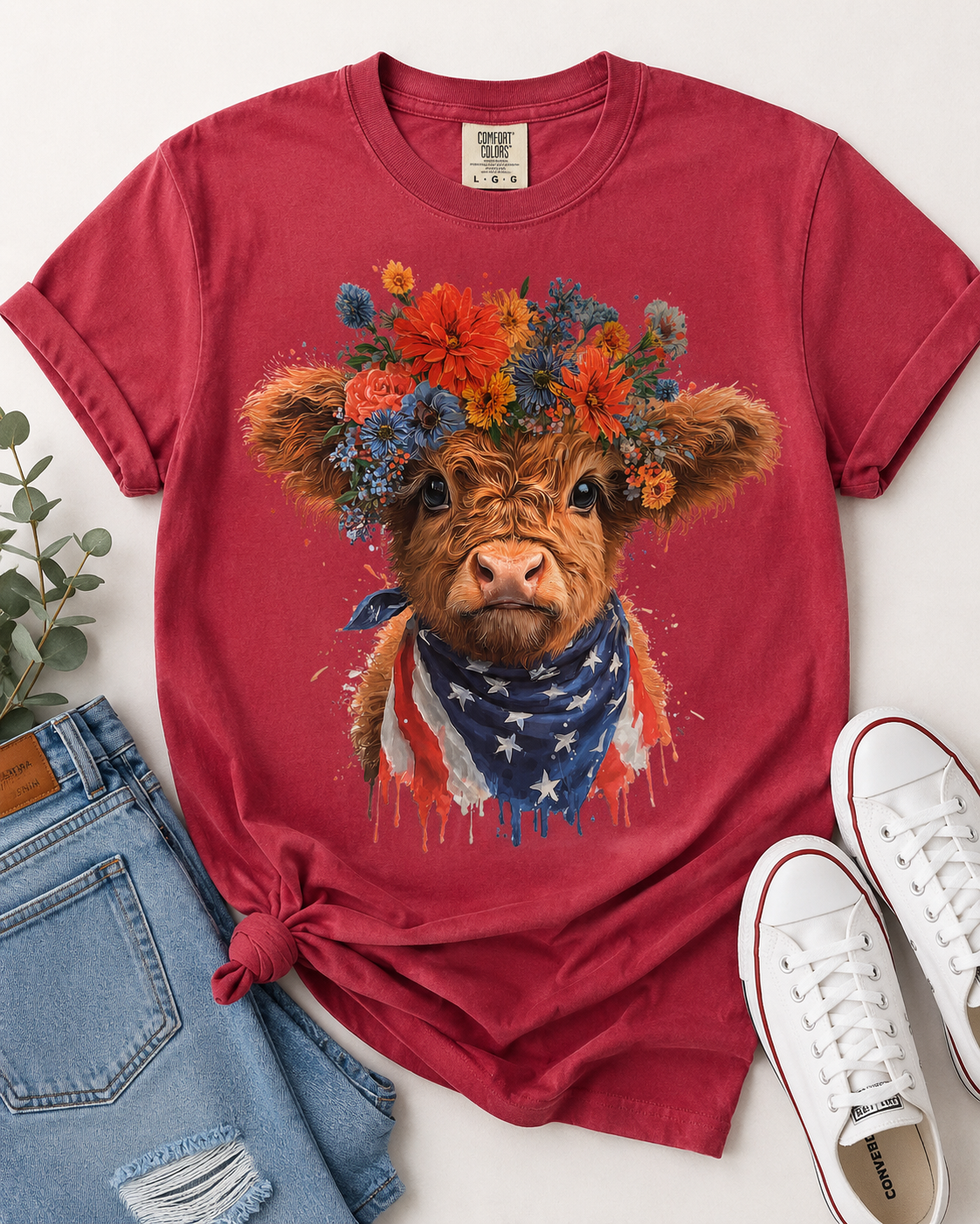 Patriotic Floral Cow