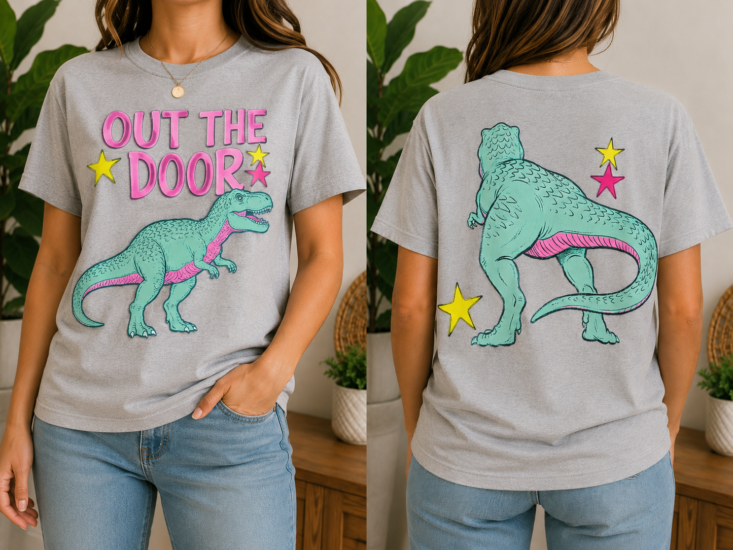 Out The Door Dinosaur Front/Back
