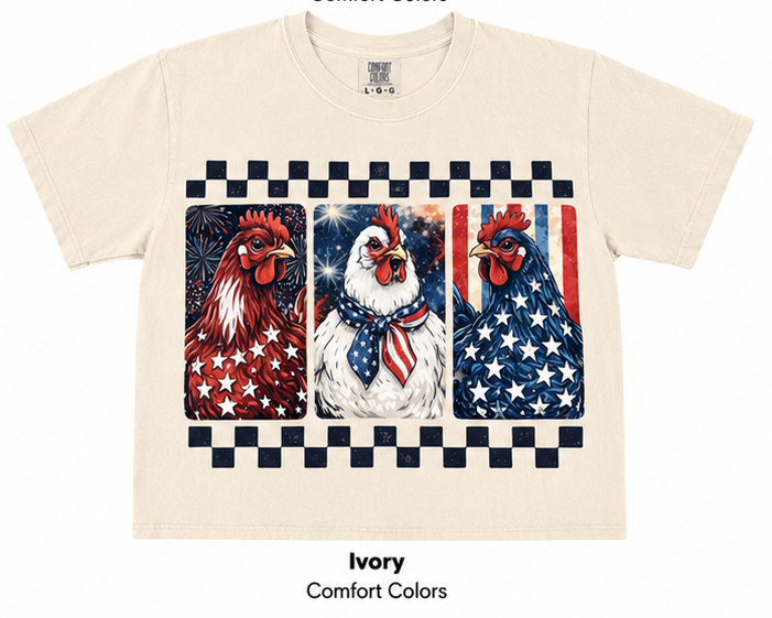 Patriotic Chickens Checkered Border