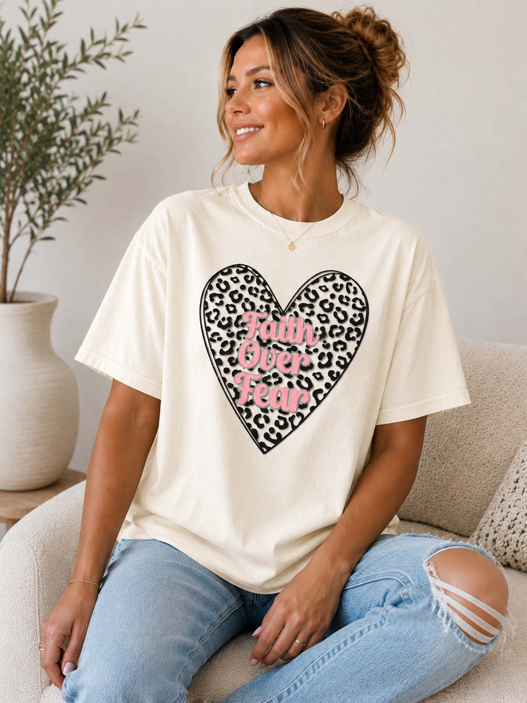 Faith Over Fear Leopard Print Heart
