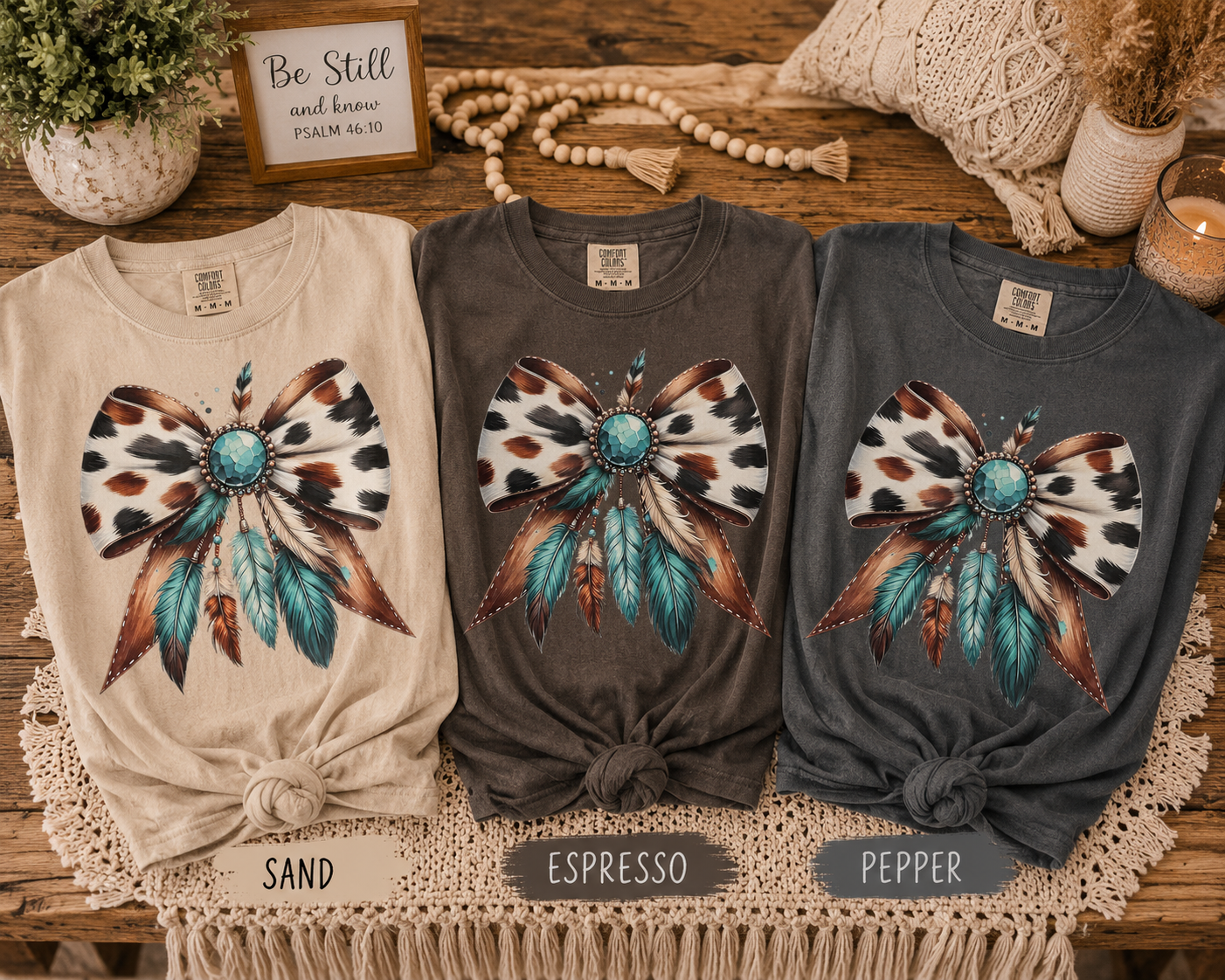 Feathered Cowhide Turquoise Bow