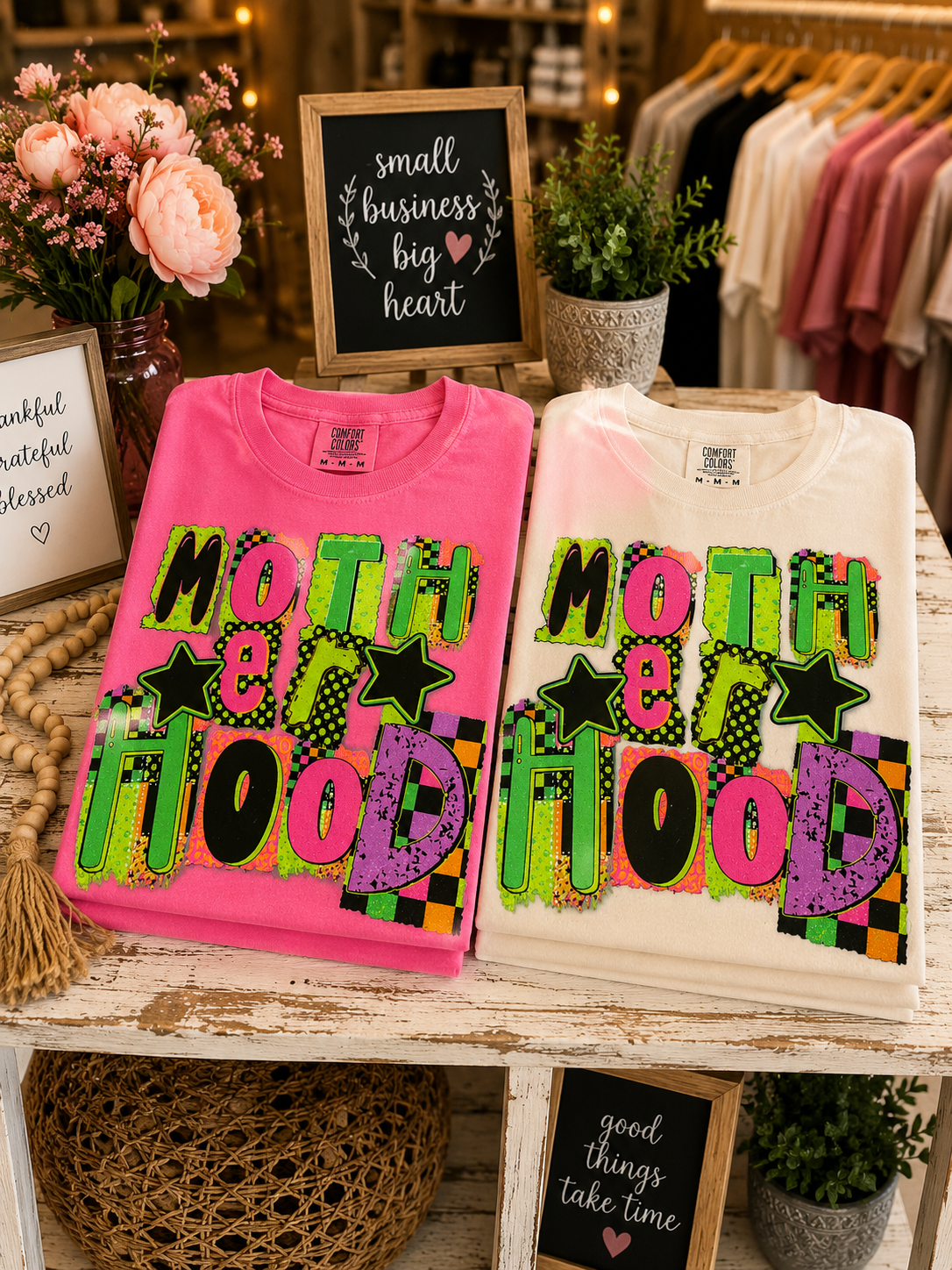 neon motherhood with real glitter
